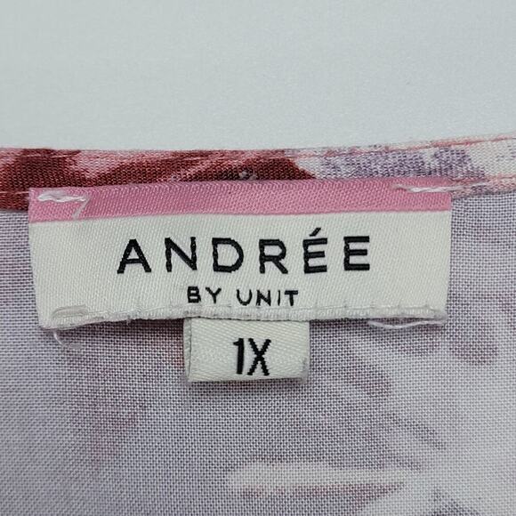 Andree By Unit Purple Floral Blouse 1x Half Sleeve Bell Sleeve - Picture 3 of 11